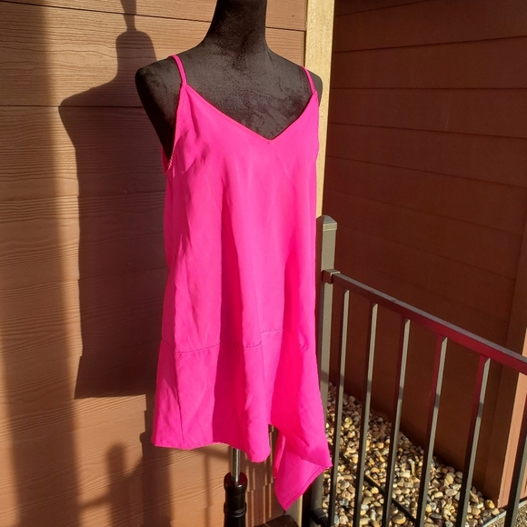 TCEC Hot Pink Barbiecore Women's V-Neck Tank Top Tunic Top Blouse Size Medium - Picture 1 of 16